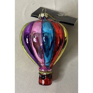 Robert Stanley Hot Air Balloon Glass Holiday Christmas Ornament‎ NEW Glittery